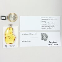 Anhänger Sternzeichen "Jungfrau, freie Form", Bernstein, ES, inkl. "Sack & Pack"