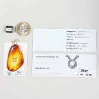 Anhänger Sternzeichen "Stier, freie Form", Bernstein, ES, inkl. "Sack & Pack" Stier