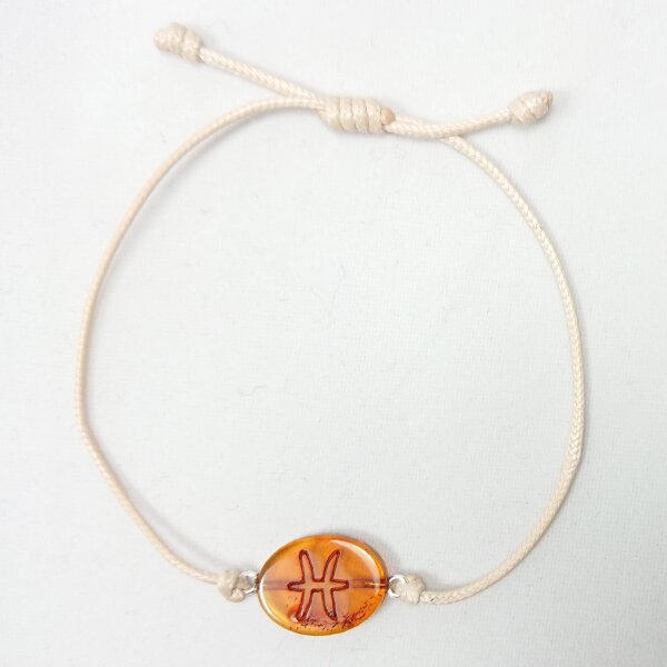 Armband Sternzeichen "Fische", Bernstein poliert, helles Band, ES, inkl. "Sack & Pack"