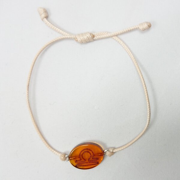 Armband Sternzeichen "Waage", Bernstein poliert, helles Band, ES, inkl. "Sack & Pack"