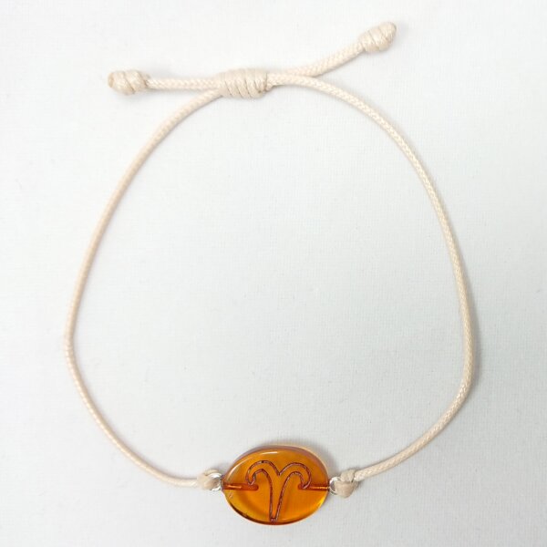 Armband Sternzeichen "Widder", Bernstein poliert, helles Band, ES, inkl. "Sack & Pack"