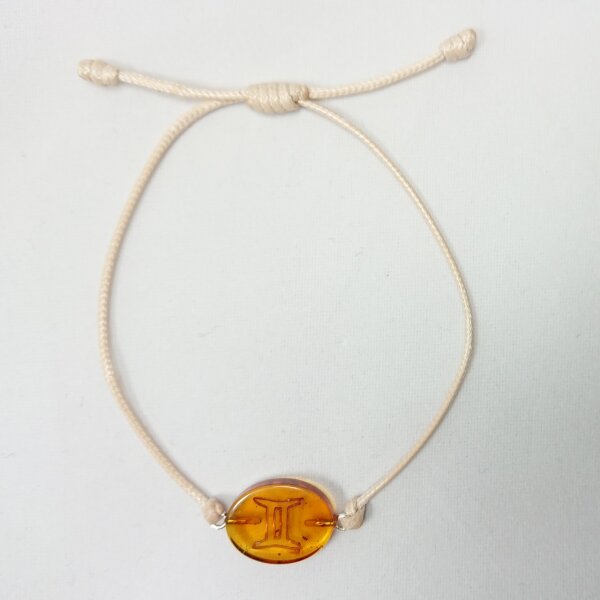 Armband Sternzeichen "Zwilling", Bernstein poliert, helles Band, ES, inkl. "Sack & Pack"
