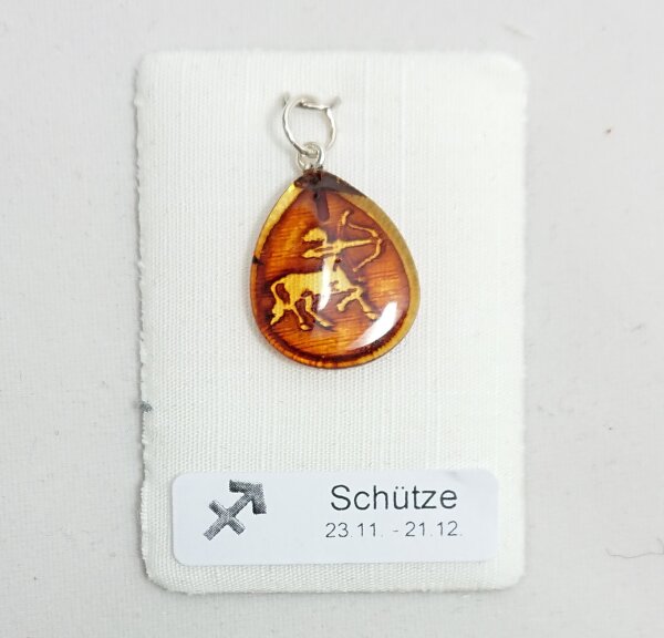 Anhänger Sternzeichen "Schütze, Tropfen", Bernstein, ES, inkl. "Sack & Pack"
