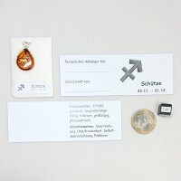 Anhänger Sternzeichen "Schütze, Tropfen", Bernstein, ES, inkl. "Sack & Pack"