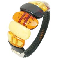 Armband, Bernstein auf schwarzem Leder