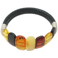 Armband, Bernstein auf schwarzem Leder