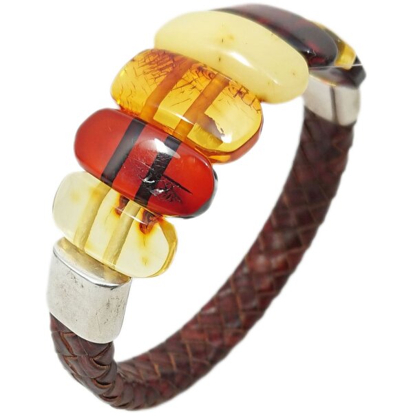 Armband, Bernstein auf braunem Leder