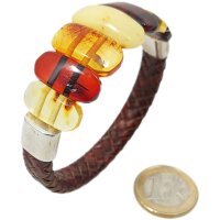 Armband, Bernstein auf braunem Leder