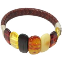 Armband, Bernstein auf braunem Leder