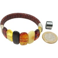 Armband, Bernstein auf braunem Leder