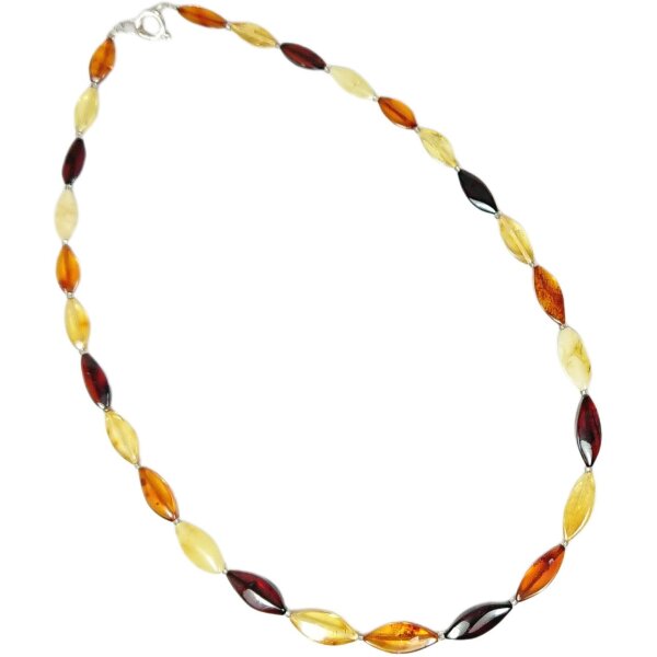 Kette "Navette", Bernstein, ca. 45 cm, Schließe echt Silber