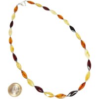 Kette "Navette", Bernstein, ca. 45 cm, Schließe echt Silber