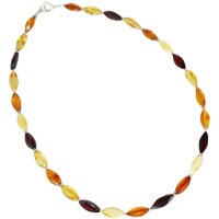Kette "Navette", Bernstein, ca. 45 cm, Schließe echt Silber