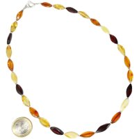 Kette "Navette", Bernstein, ca. 45 cm, Schließe echt Silber