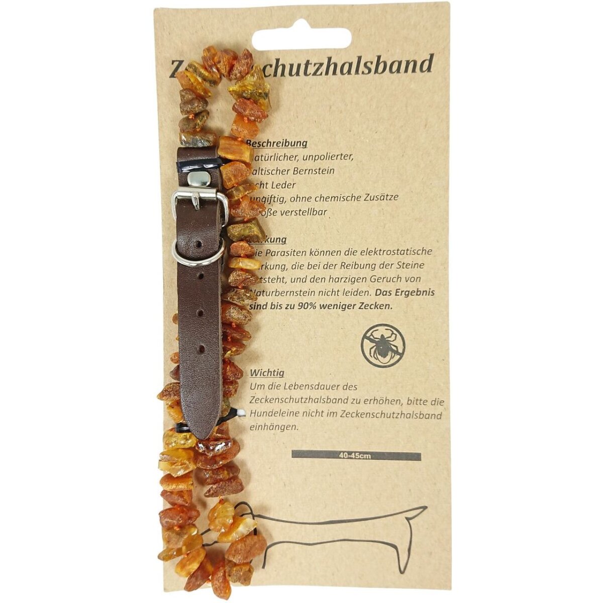 Hundehalsband als natrlicher Zeckenschutz, Bernstein natur