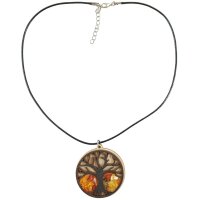 Anhänger "Lebensbaum", ca. d 47 mm, Bernstein/Birkenholz, inkl. Wachsband ca. 46 + 5 cm