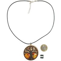 Anhänger "Lebensbaum", ca. d 47 mm, Bernstein/Birkenholz, inkl. Wachsband ca. 46 + 5 cm