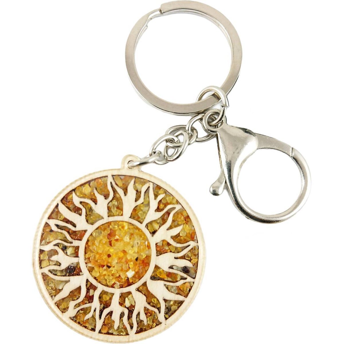 Schlüsselanhänger Aus Holz & Metall – Sonne & Mond Design, Ca. 10 Cm