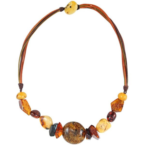 Collier, Bernstein auf Leder