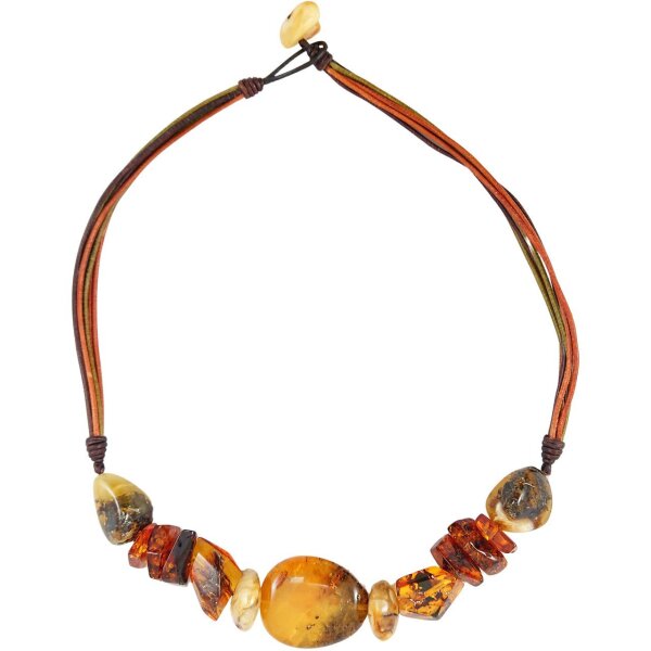 Collier, Bernstein auf Leder