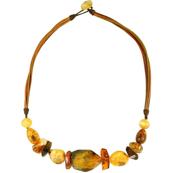 Collier, Bernstein auf Leder