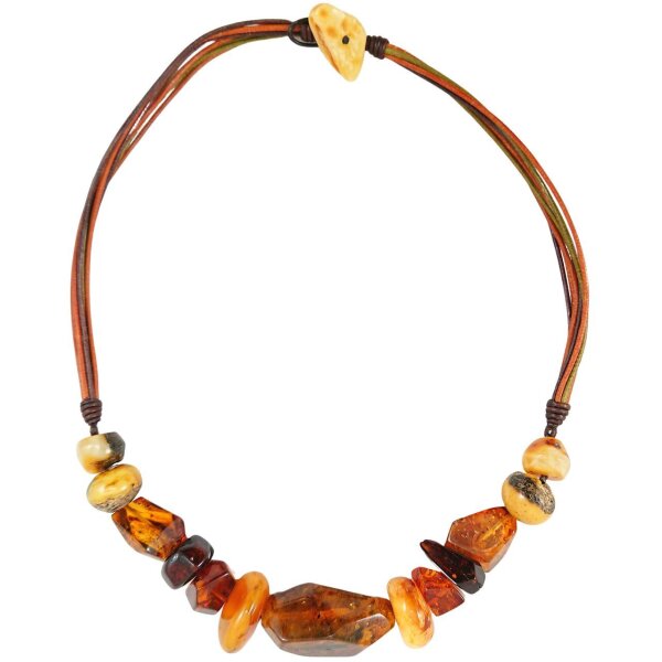 Collier, Bernstein auf Leder