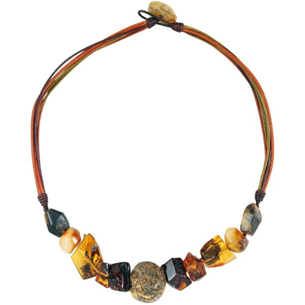 Collier, Bernstein auf Leder