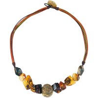 Collier, Bernstein auf Leder