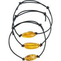 Armband, Bernstein auf Leder