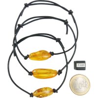 Armband, Bernstein auf Leder