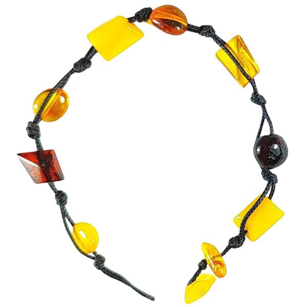 Armband "div. geometrische Formen", Bernstein auf Textil, ca. 18-19 cm