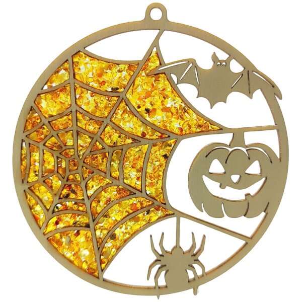 Fensterbild Ø 11 "Halloween, Spinnennetz", Bernstein/Birke