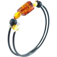 Spiralarmband, Bernstein mit Lava auf Kautschuk