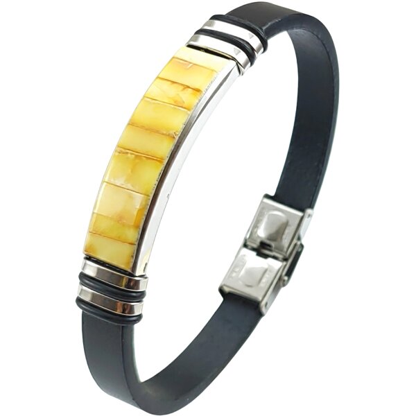 Armband, Bernstein "Mosaik ca. 4,1 x 1,1 cm" auf Leder